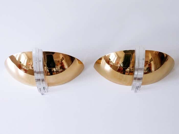 Set Of Two Elegant Gilt Brass & Lucite Sconces Or Wall Lights Germany 1980s photo 3066.0
