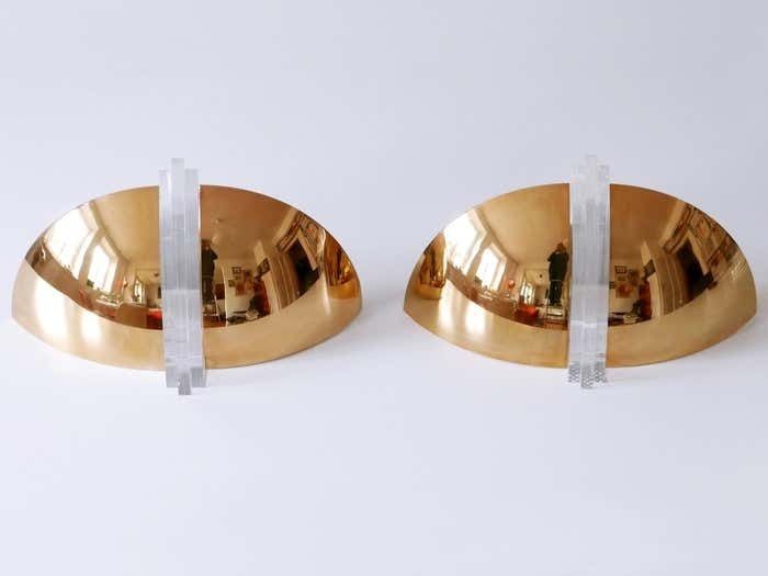 Set Of Two Elegant Gilt Brass & Lucite Sconces Or Wall Lights Germany 1980s photo vinterior