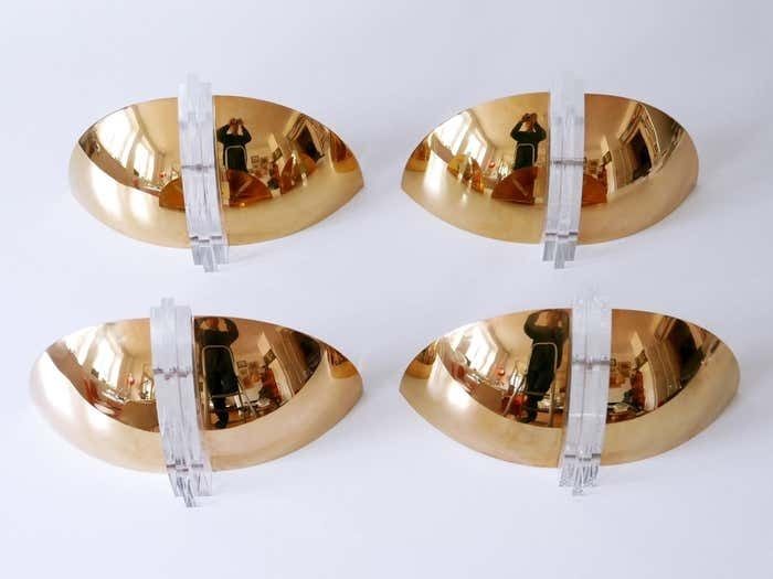 photo for sale Set Of Two Elegant Gilt Brass & Lucite Sconces Or Wall Lights Germany 1980s