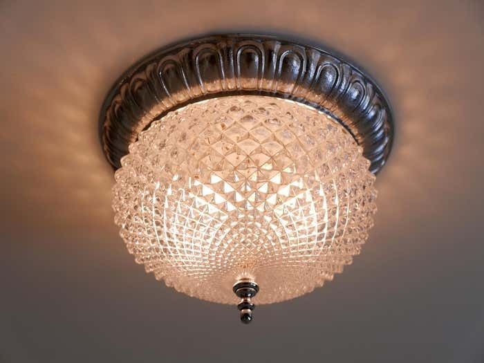 Mid Century Modern Textured Glass Ceiling Lamp By Sölken Leuchten Germany 1970s photo Lighting