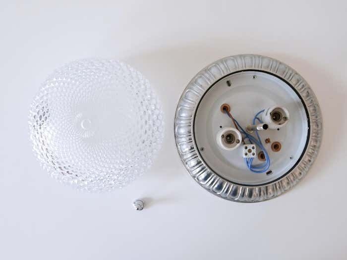 photo vinterior Mid Century Modern Textured Glass Ceiling Lamp By Sölken Leuchten Germany 1970s