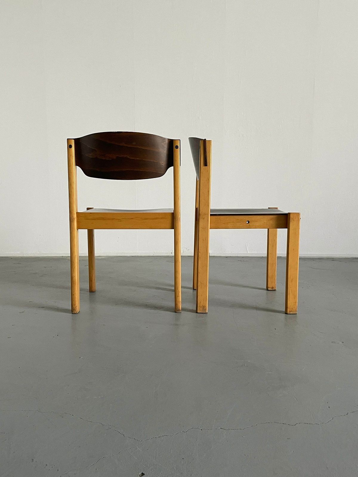 Mid Century Modern Stackable Dining Chairs Or Visitor Chairs In The Style Of Roland Rainer, Beech And Stained Plywood, 1970s Germany photo Furniture