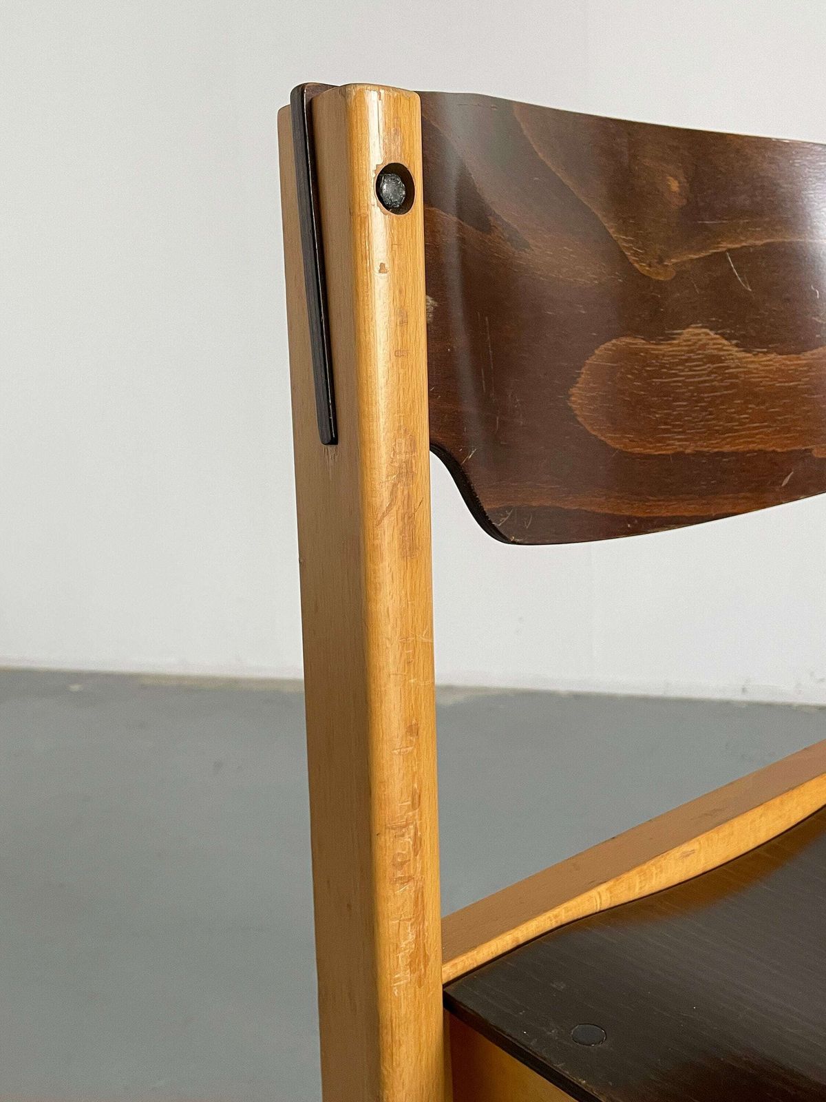 photo furniture Mid Century Modern Stackable Dining Chairs Or Visitor Chairs In The Style Of Roland Rainer, Beech And Stained Plywood, 1970s Germany