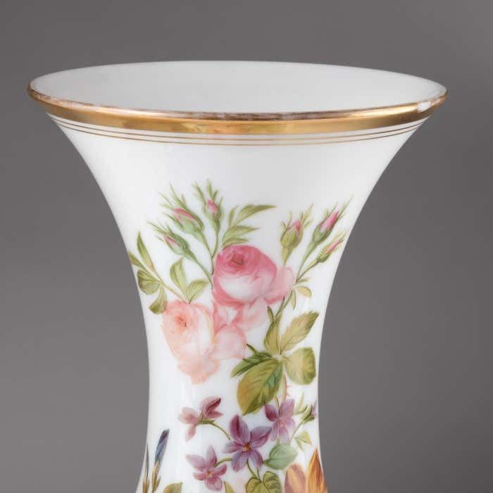 Pair Of Opaline Vases Painted With Floral Motifs, 19th Century. photo 3910.0