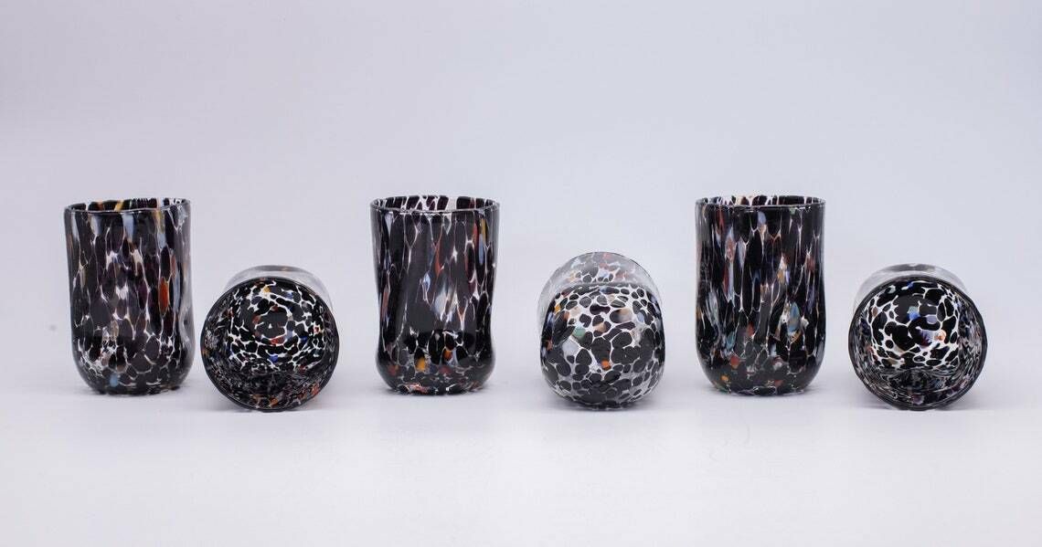 Atlanta, Set Of 6 Murano Glasses Color "Black" Handmade, Murano Glass Made In Italy photo Home Decor