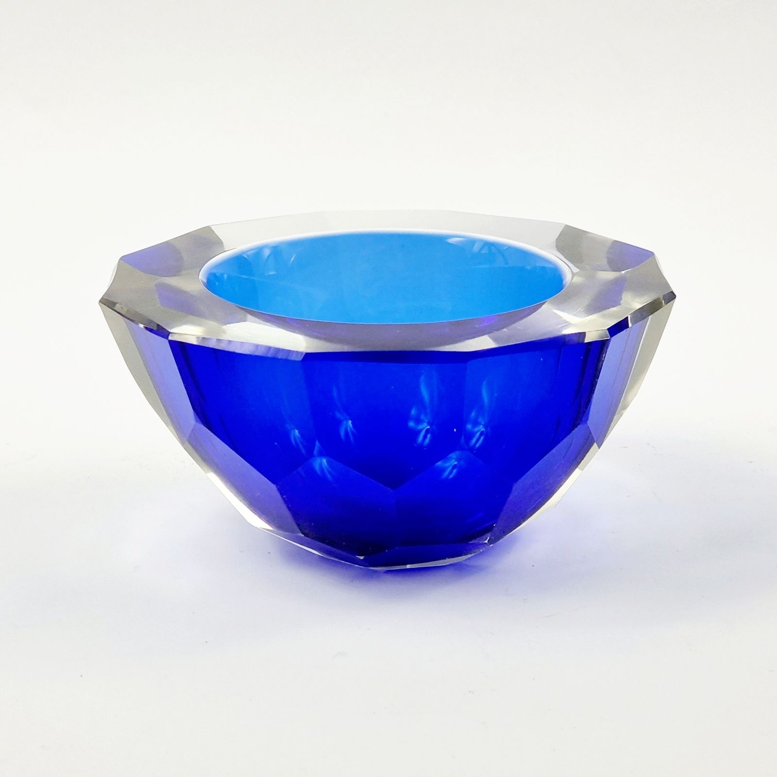 Large Sommerso Diamond Faceted 'Geode' Murano Glass Bowl By Mandruzzato, Italy, 1970s photo for sale