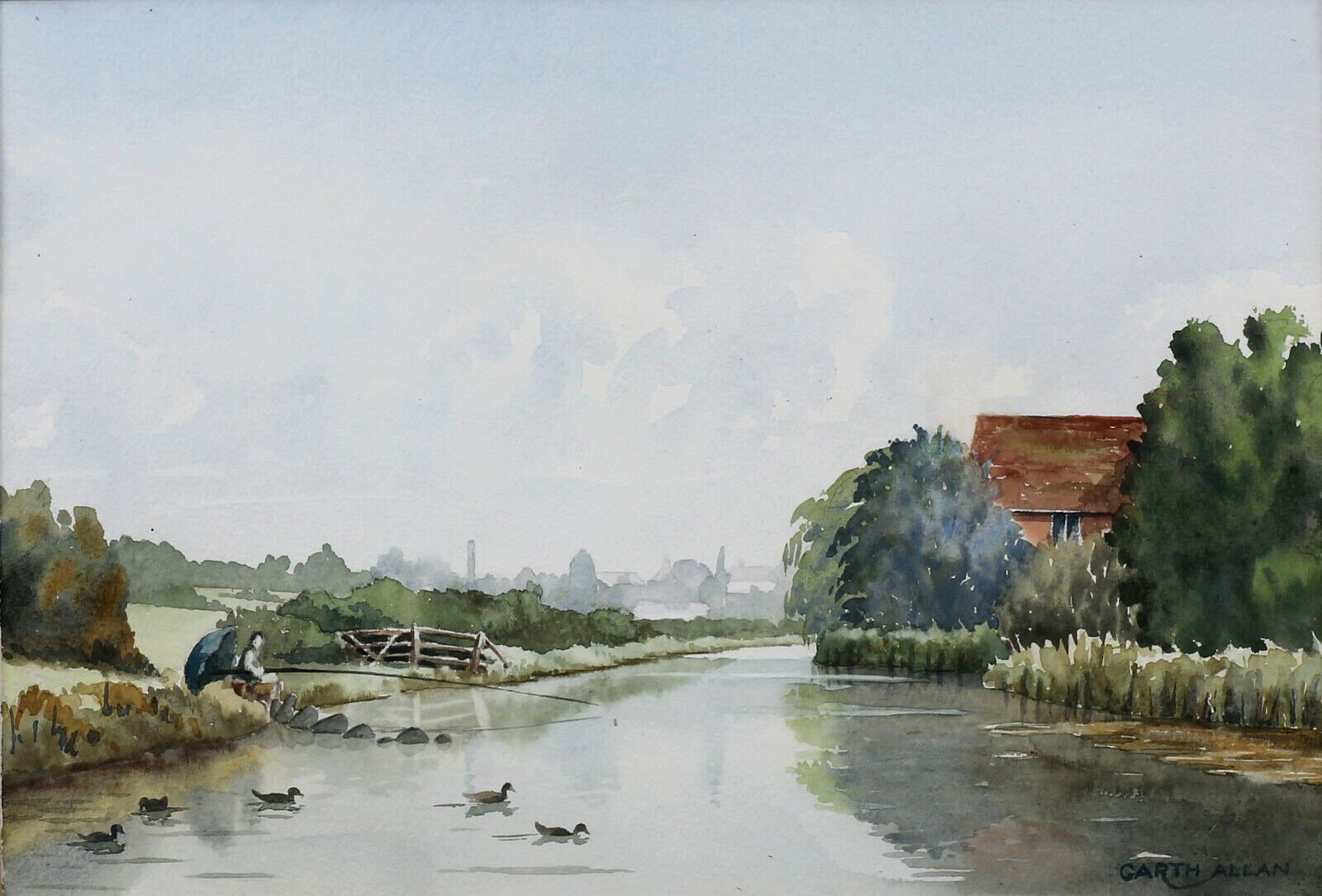 Watercolour By Garth Allan. Fishing On A River photo furniture