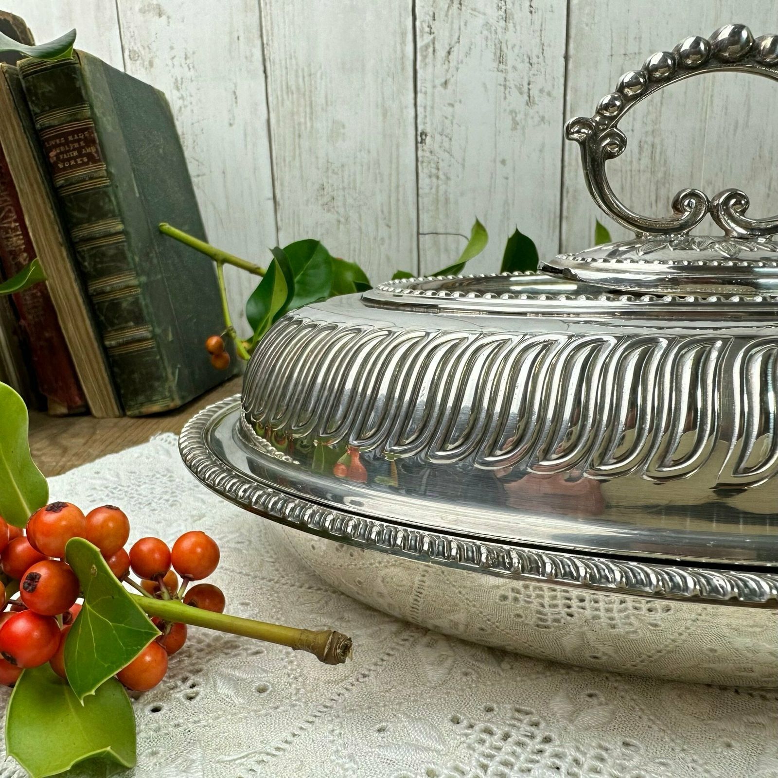 Stunning Sliver Plated Edwardian Oval Entrée Dish photo vintage