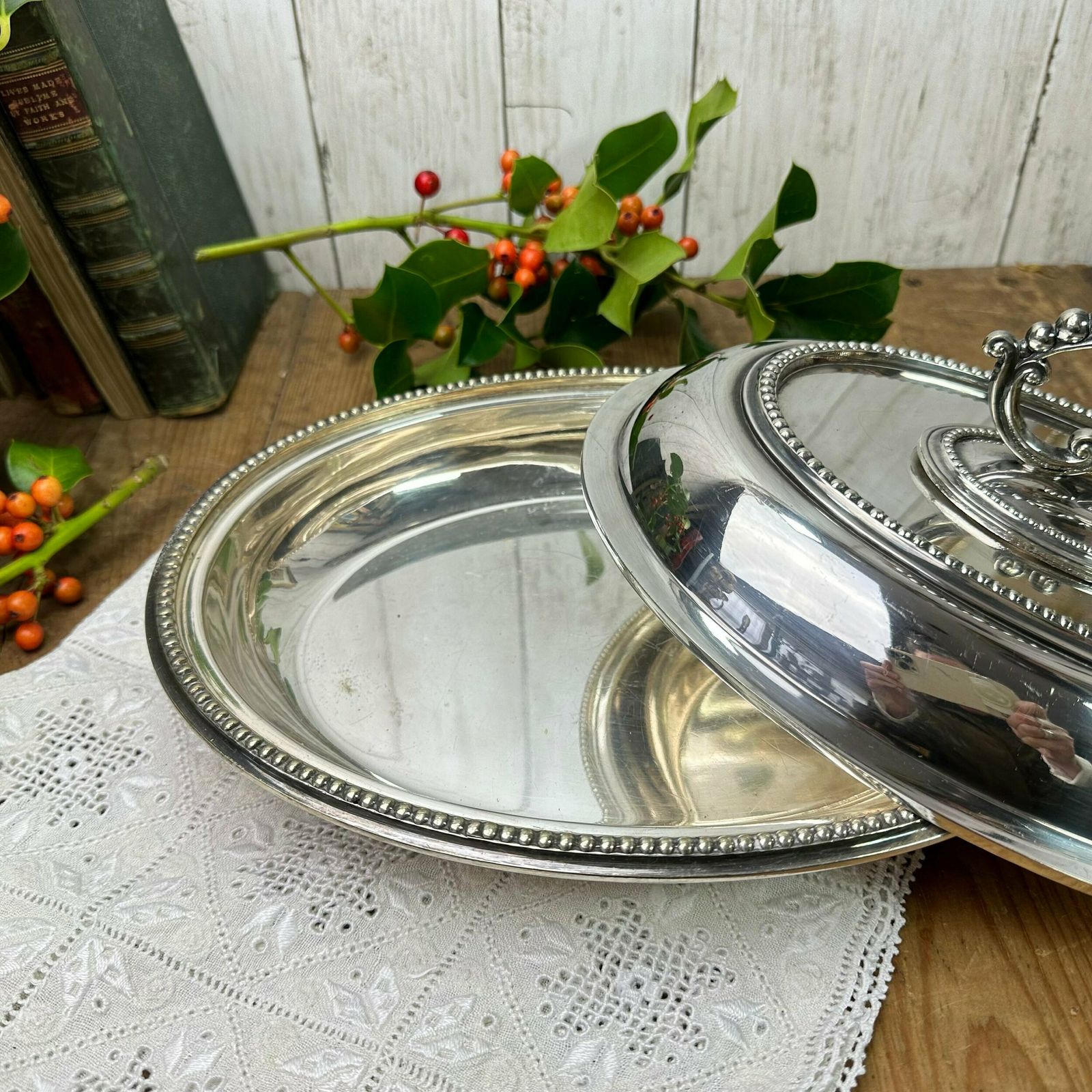 Stunning Sliver Plated Edwardian Oval Entrée Dish Serving Dish photo vinterior