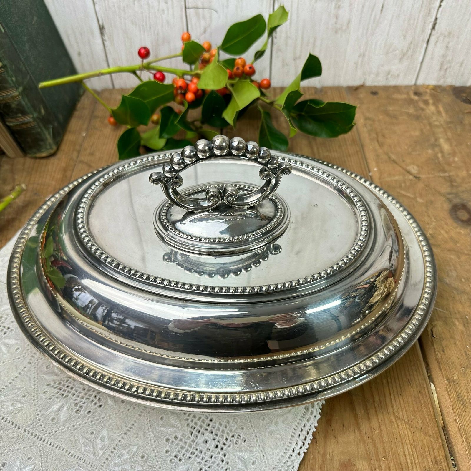 Stunning Sliver Plated Edwardian Oval Entrée Dish Serving Dish photo vintage