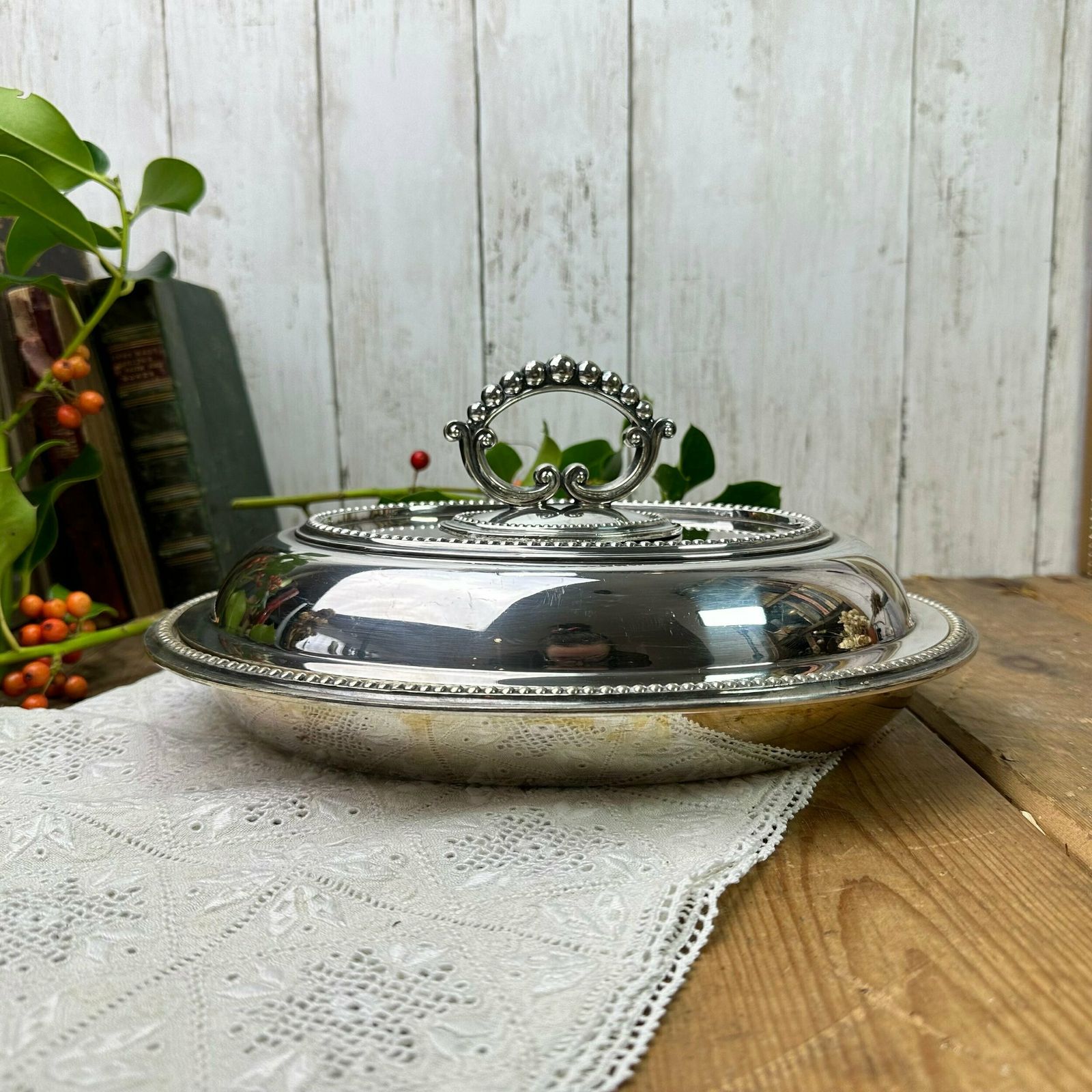photo furniture Stunning Sliver Plated Edwardian Oval Entrée Dish Serving Dish