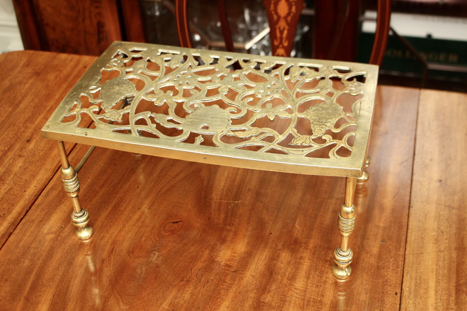 A Good Quality C19th Brass Pierced Trivet, Beehive Design / Beekeeper, Farmhouse photo for sale