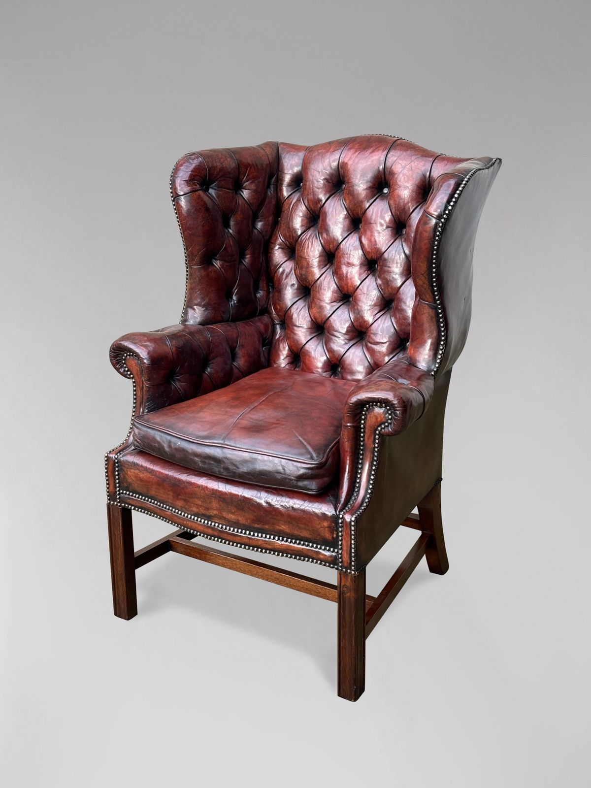 19th Century Burgundy Leather Wing Armchair photo furniture