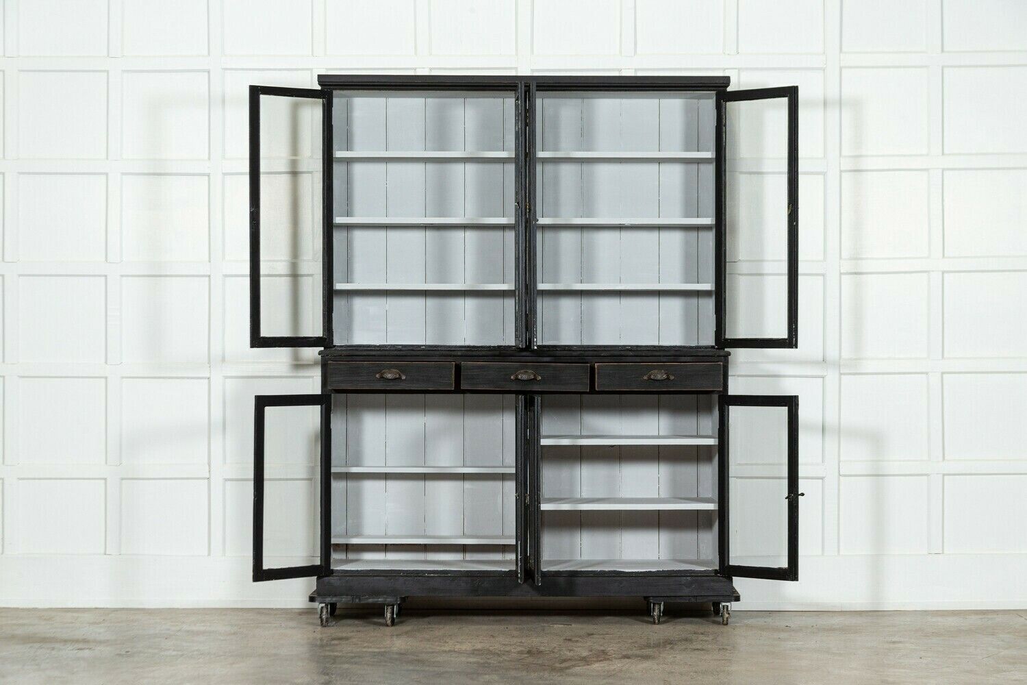 Large 19thc English Ebonised Pine Glazed Dresser / Bookcase photo furniture