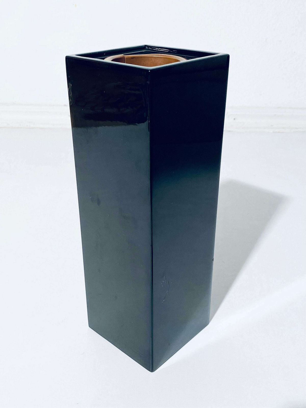 Large Japanese Art Deco Black Lacquer Rectangular Vase With Floral Motif / Traditional Art 1940s photo vinterior