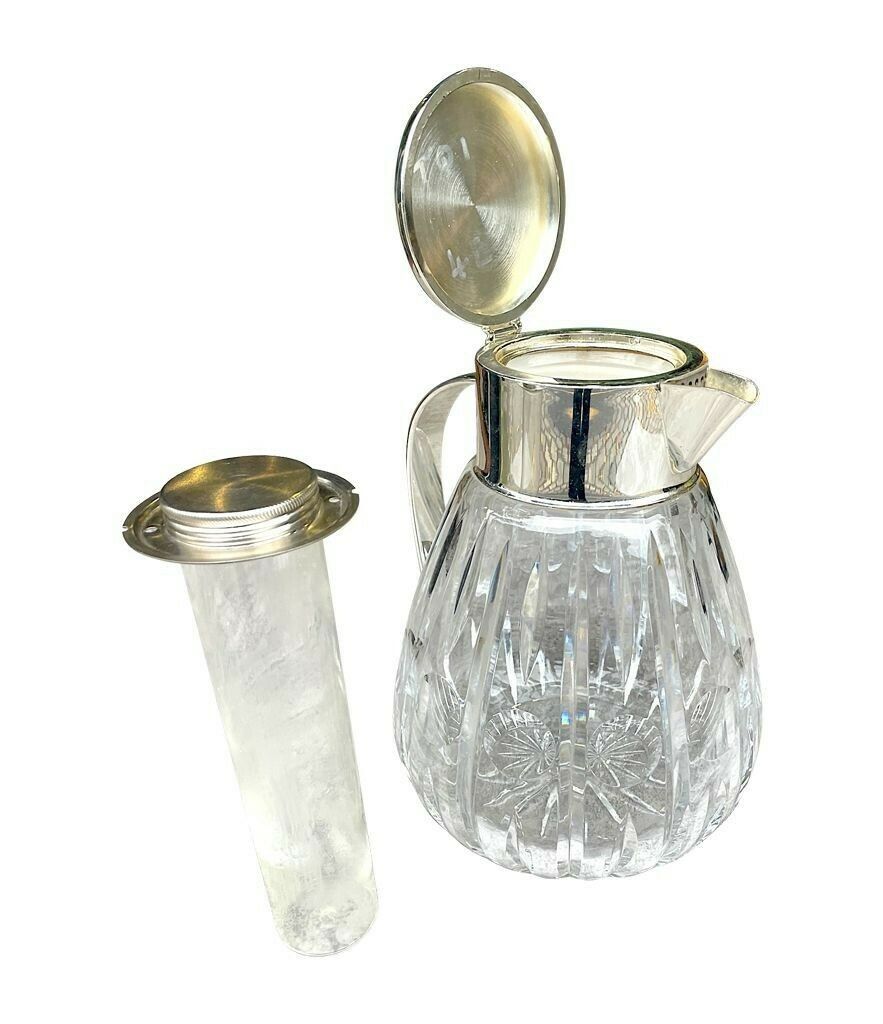 A 1960s German Crystal And Silver Plated Lemonade Jug With Central Ice Tube photo for sale
