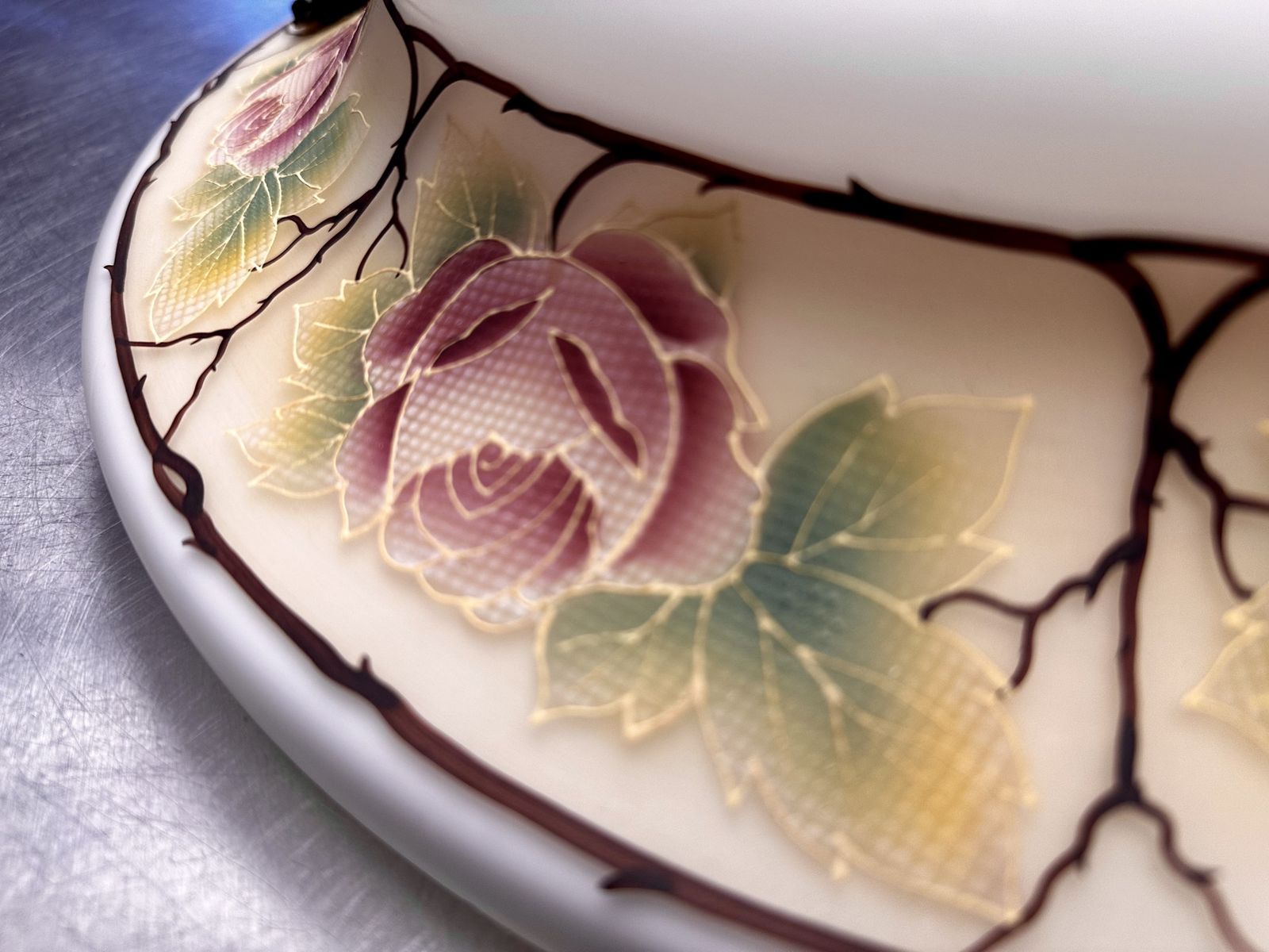 photo furniture Classic Edwardian Fluted Glass Plafonnier With A Hand Painted Rose Design, Restored, Rewired Ready To Be Placed C.1910 Two Available.