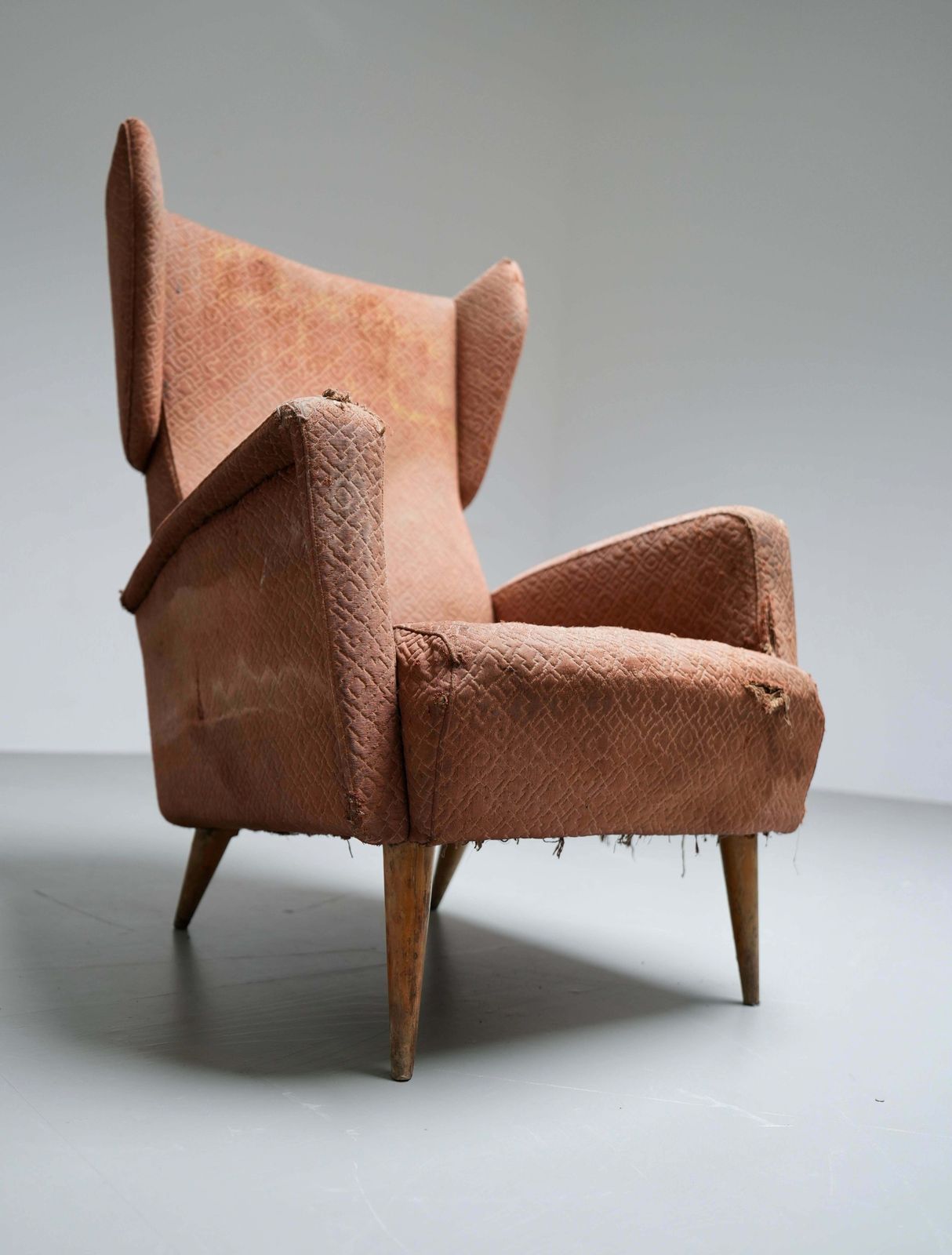 Gio Ponti Armchair 820 For Hotel Royal Napoli In Wood And Fabric, Italy, 1953 photo furniture
