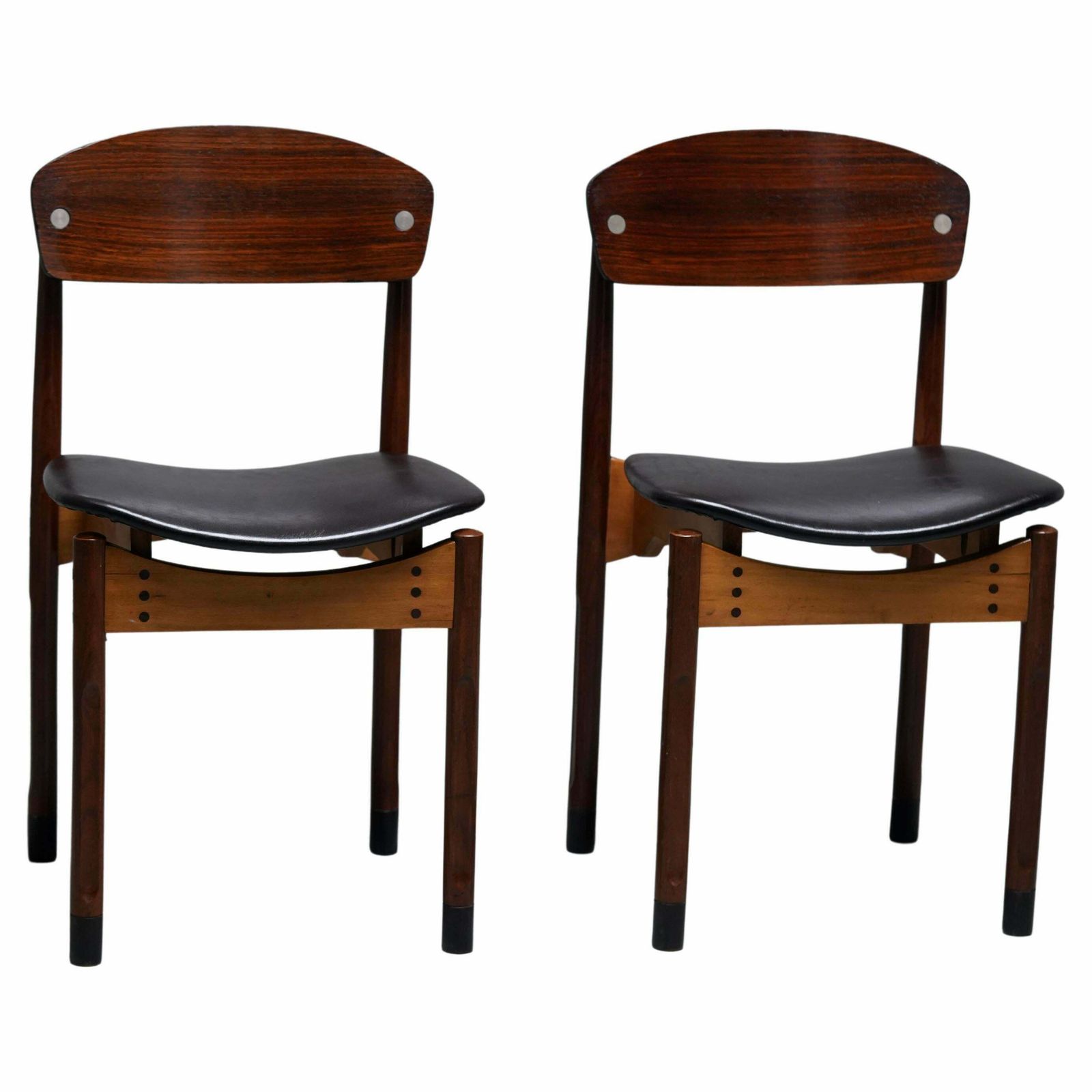 Set Of 2 Diningroom Chairs In Teak, Mahogany And Faux Leather, Italty, 1960's