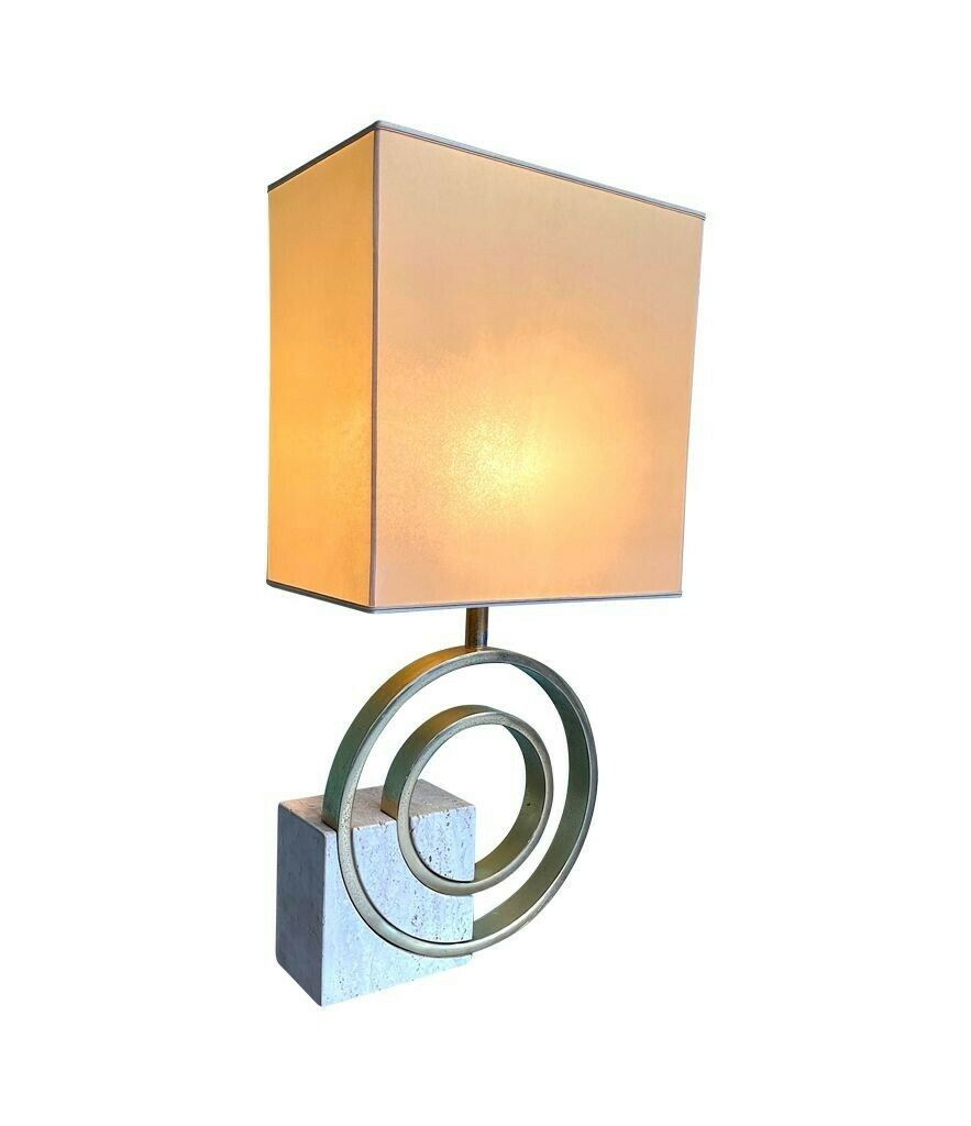 An Italian 1970s Sculptural Travertine And Brass Lamp By Giovanni Banci