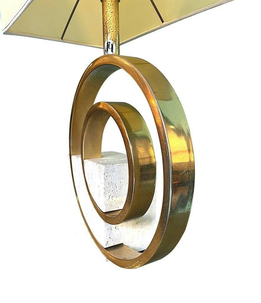 An Italian 1970s Sculptural Travertine And Brass Lamp By Giovanni Banci photo Lighting