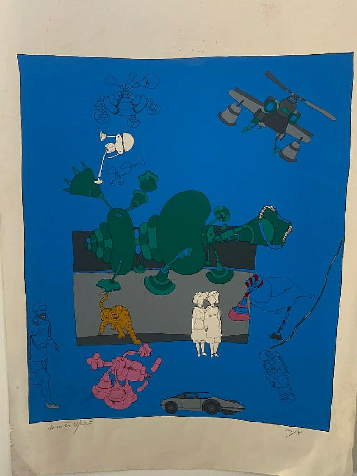Renato Volpini, Characters And Useless Machines, Lithograph, 1960s photo furniture