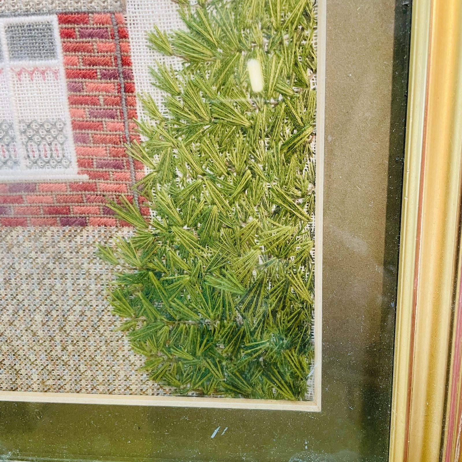 Mid Century Framed + Glazed Tapestry Of A Bungalow photo Art