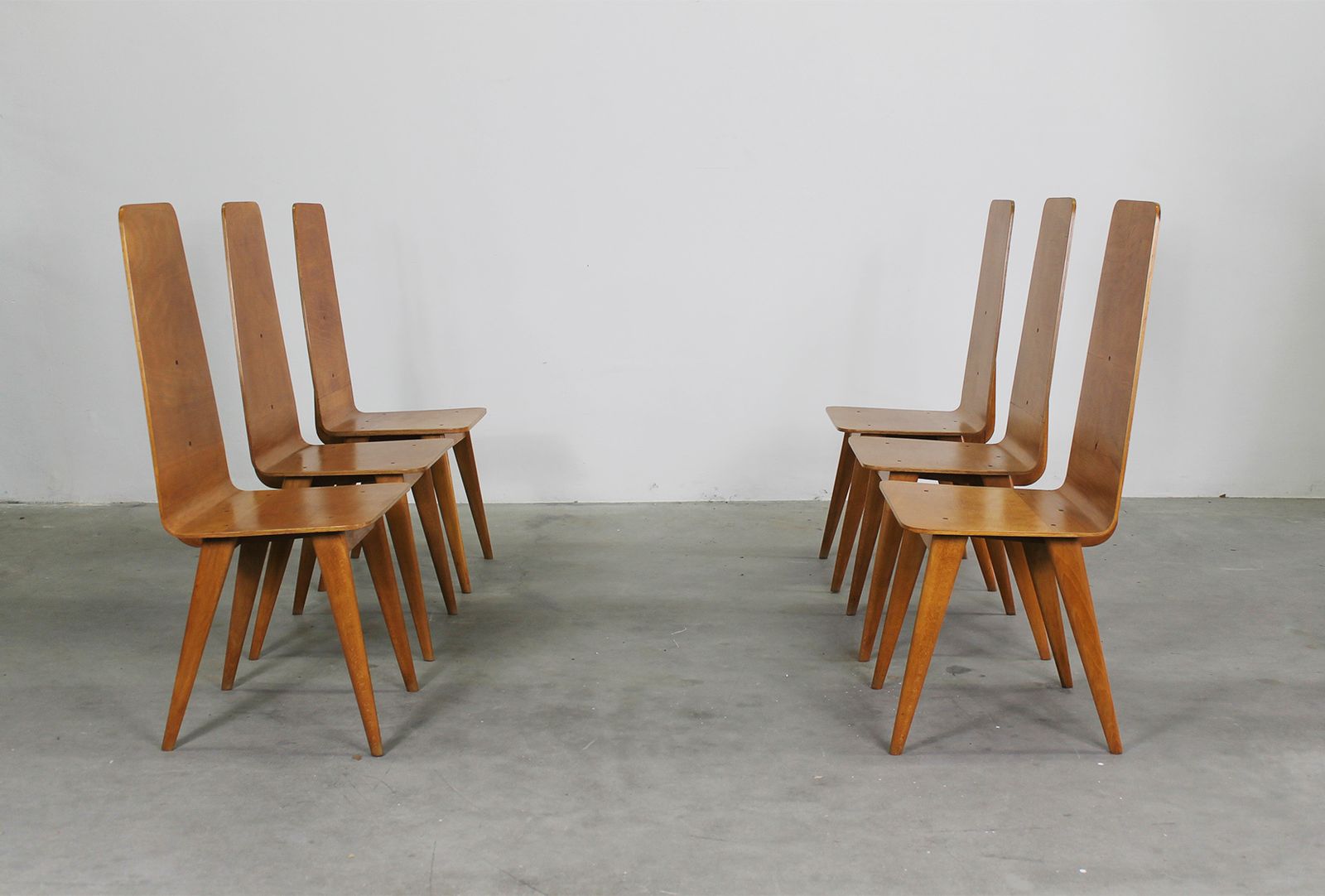 Sineo Gemignani Set Of Six Chairs In Curved Wood Italian Manufacture 1940s photo 5192.0