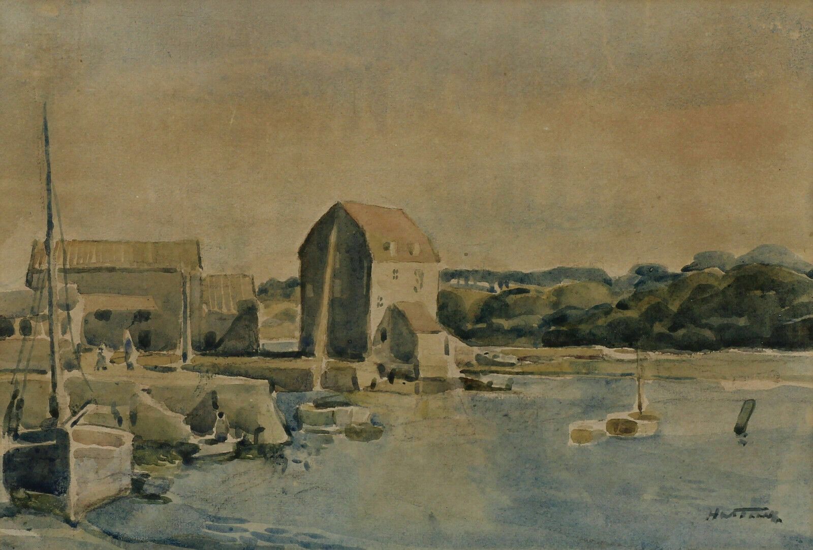 Watercolour By Horace Tuck. Tide Mill Woodbridge photo furniture