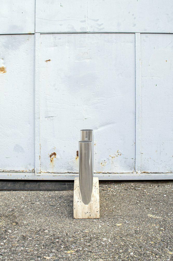 Travertine And Aluminum Umbrella Stand, Italy, 1970s photo furniture
