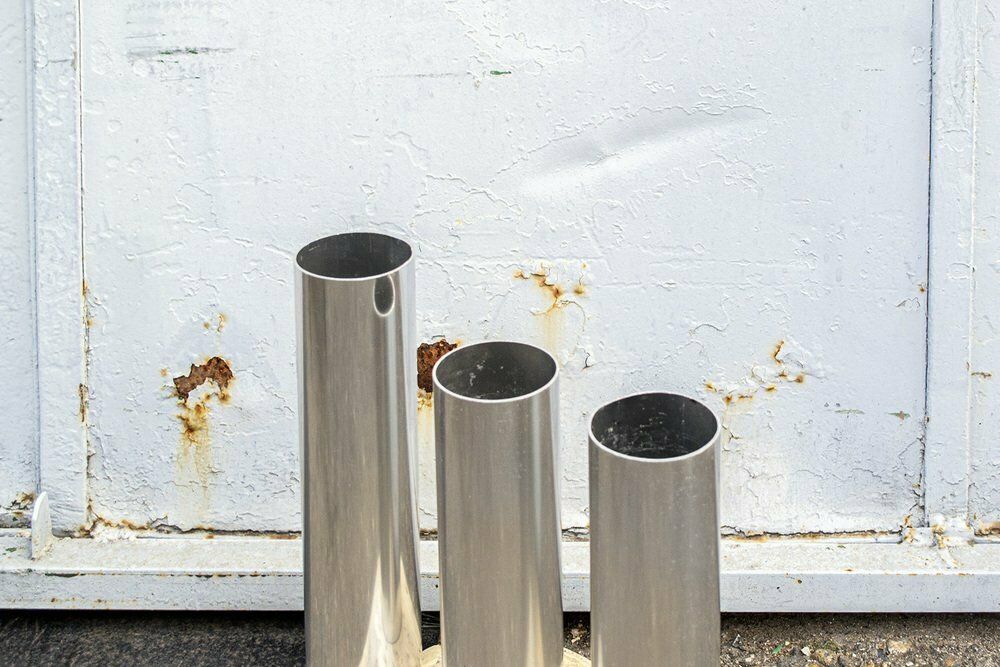 Travertine And Aluminum Umbrella Stand, Italy, 1970s photo for sale