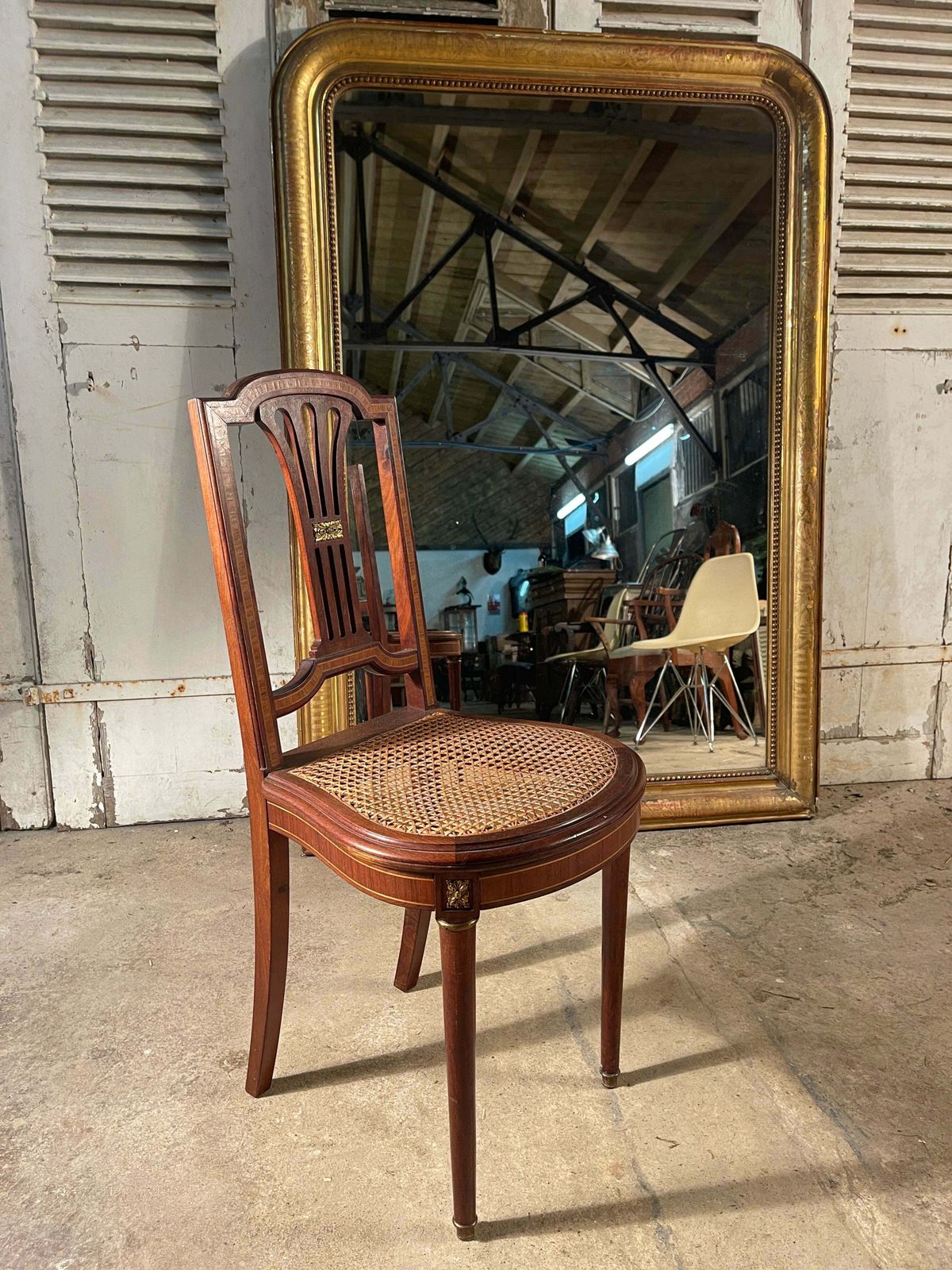 photo furniture Beautiful Pair Of Antique French Empire Mahogany Satin Wood Inlay Louis XV Cane Show Chairs