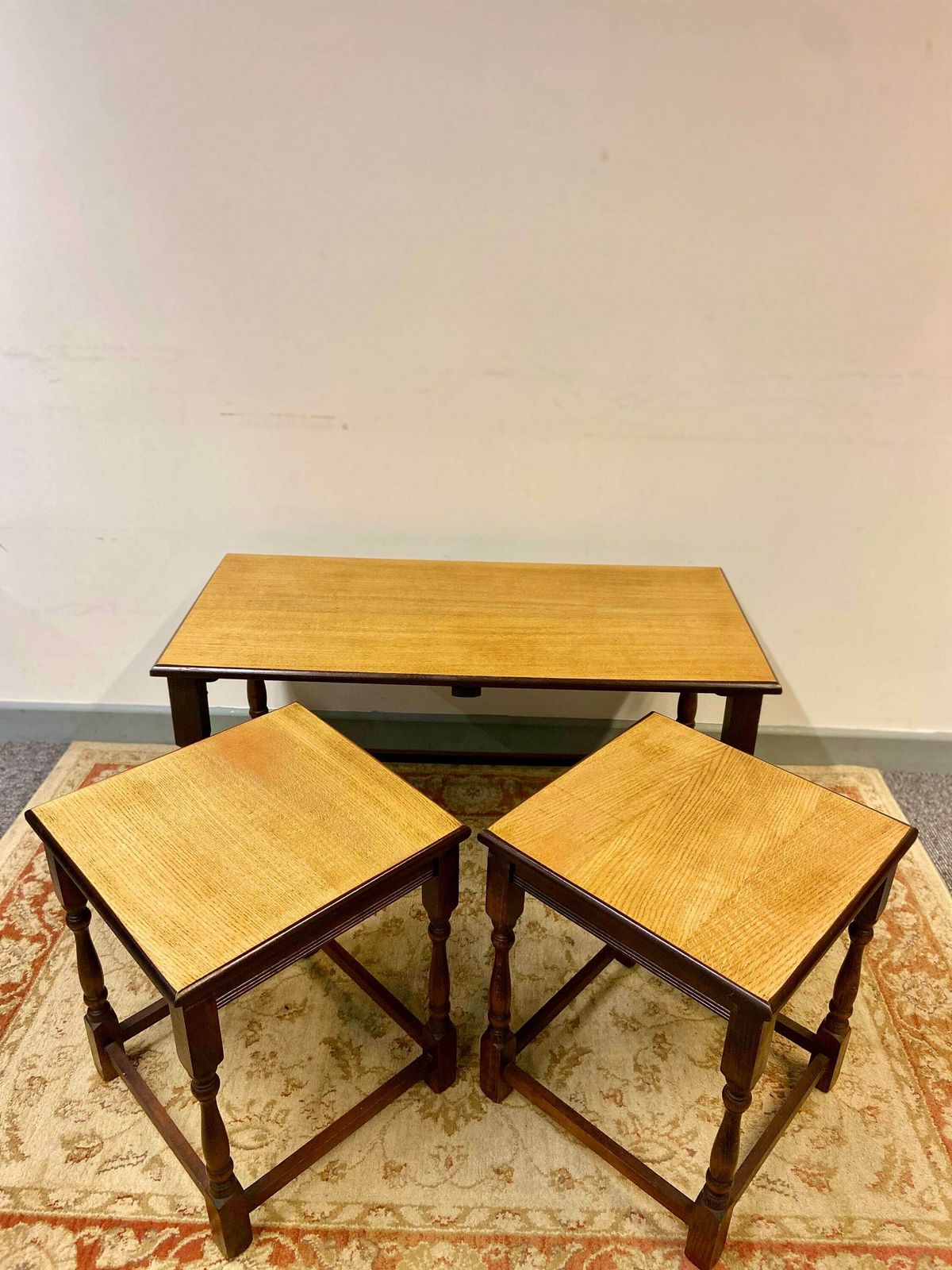 Antique Style Large Wooden Coffee Nest Of Tables / Made In England C1970 photo vintage