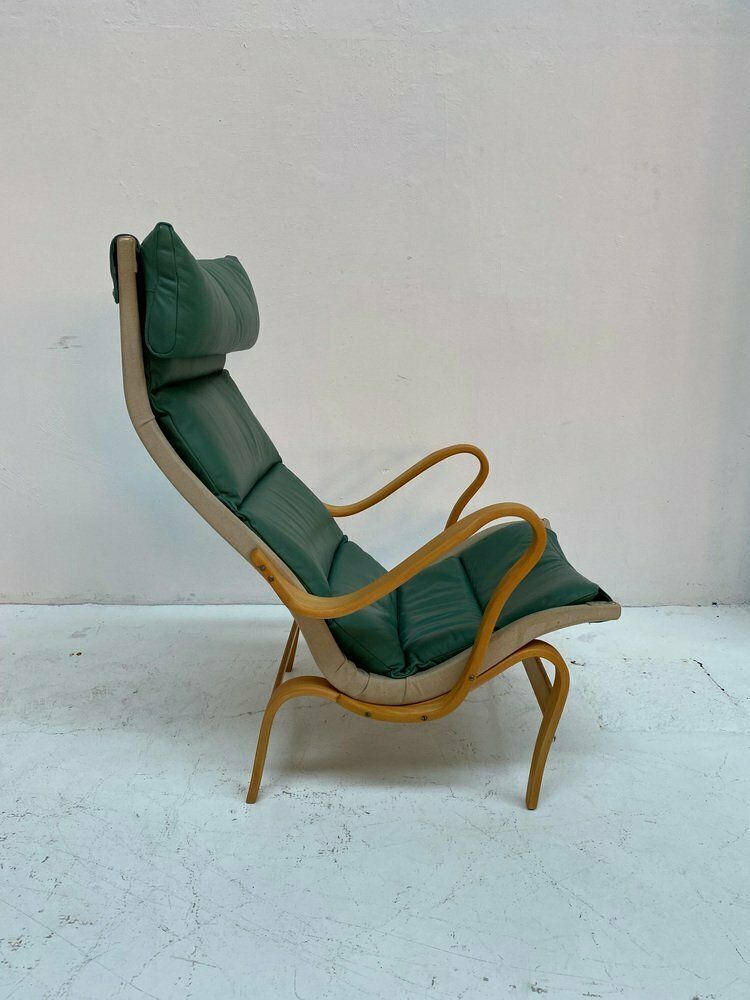 Pernilla 69 Armchair In Green Leather By Bruno Mathsson For Dux, 1960s photo for sale