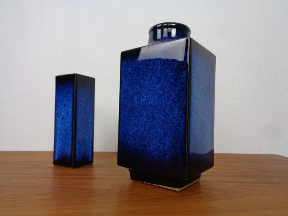 Blue Japanese Ceramic Vases, 1960s, Set Of 2 photo vintage