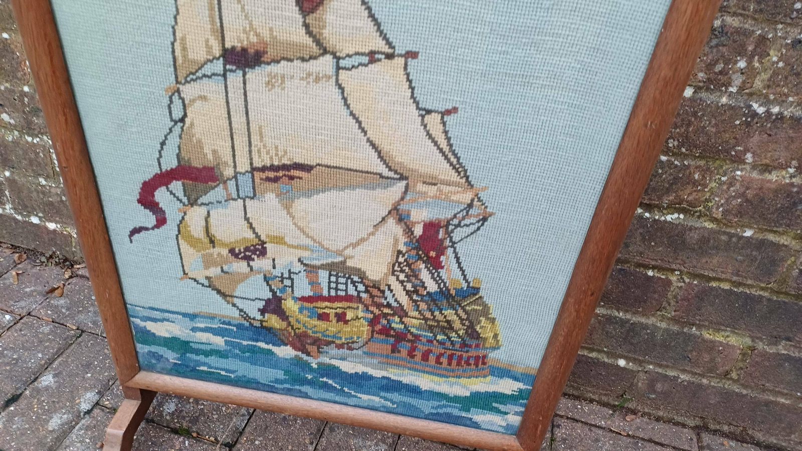 Vintage Tapestry Oak Fire Screen Galleon Glazed photo 165.0