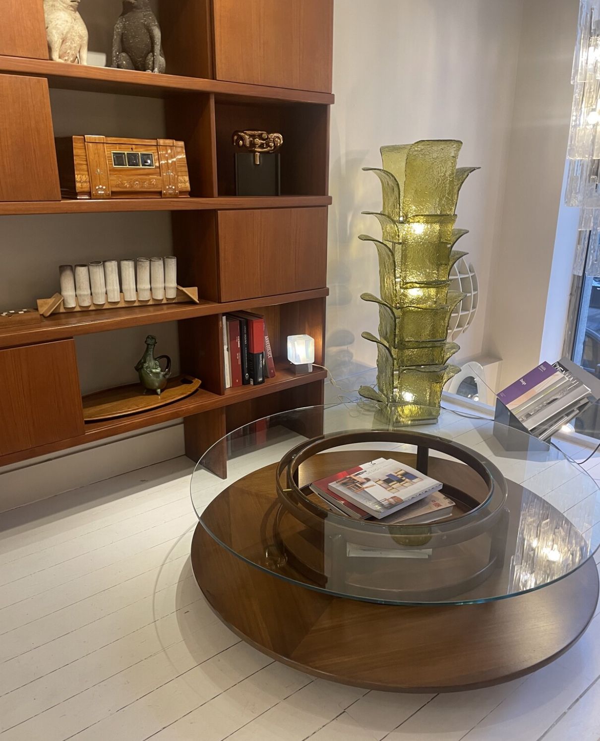 Gianfranco Frattini Round Coffee Table, Teak And Glass, 1950s photo for sale
