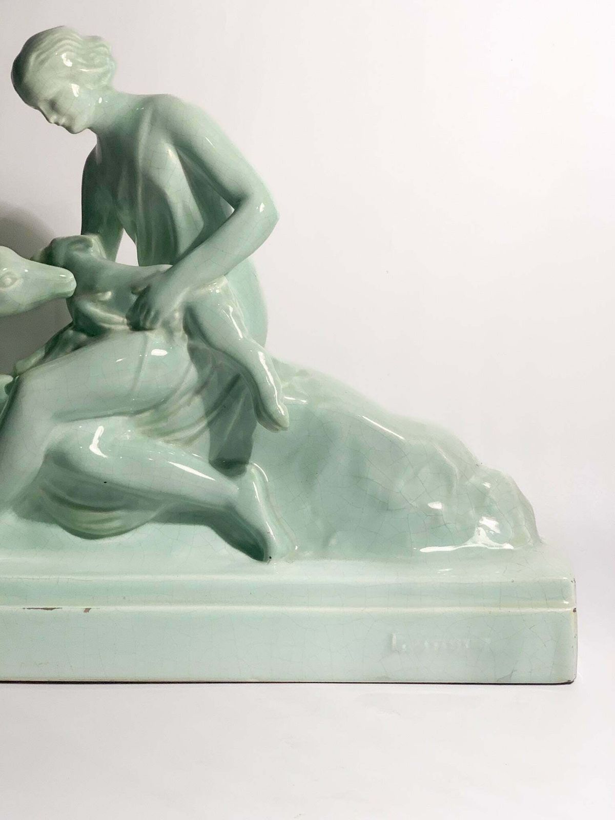French Ceramic Sculpture Of Diana With Fauna From The 1940s photo vinterior