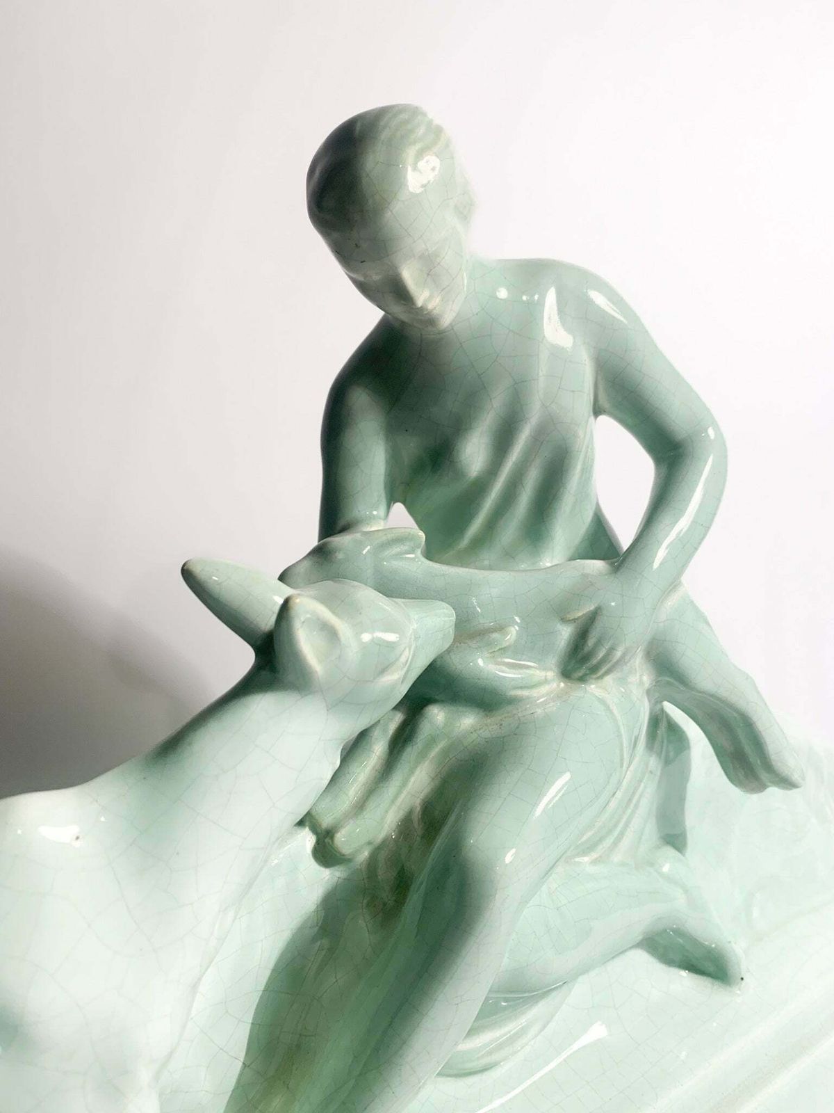 photo furniture French Ceramic Sculpture Of Diana With Fauna From The 1940s