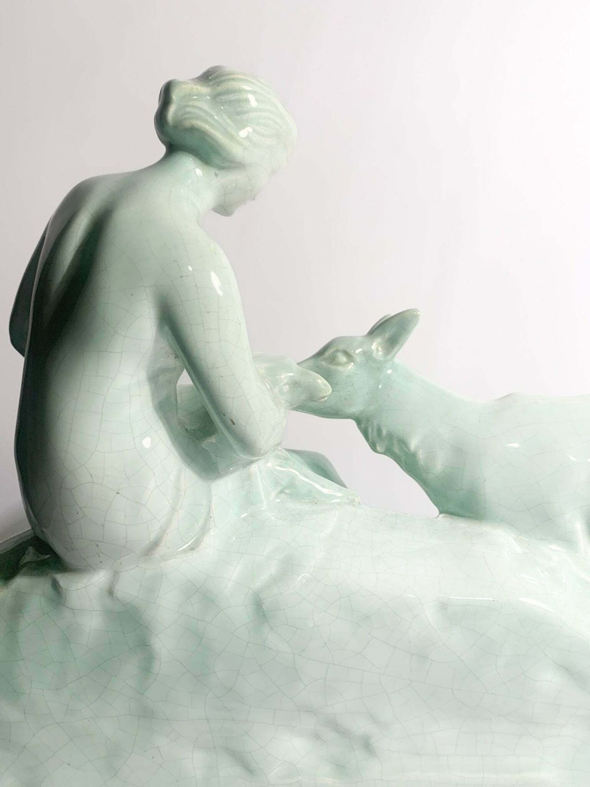 350.0 French Ceramic Sculpture Of Diana With Fauna From The 1940s photo