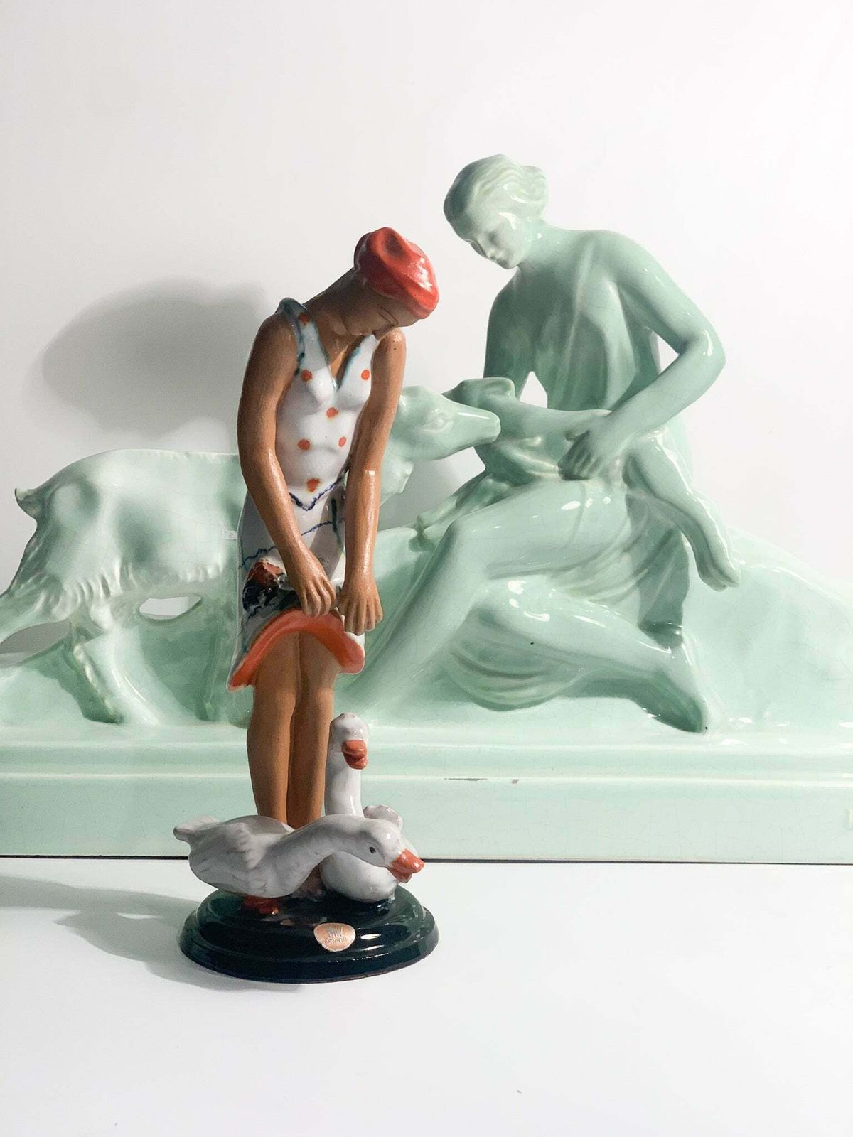 photo buy French Ceramic Sculpture Of Diana With Fauna From The 1940s