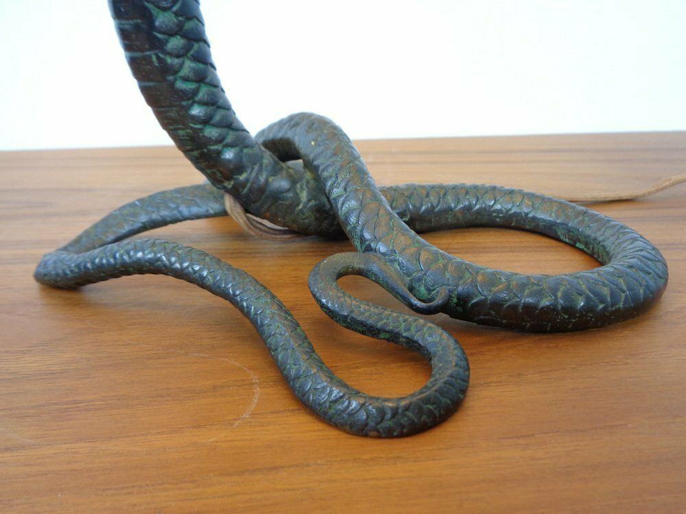 photo vinterior Art Deco Snake Bonze Table Lamp, France, 1920s