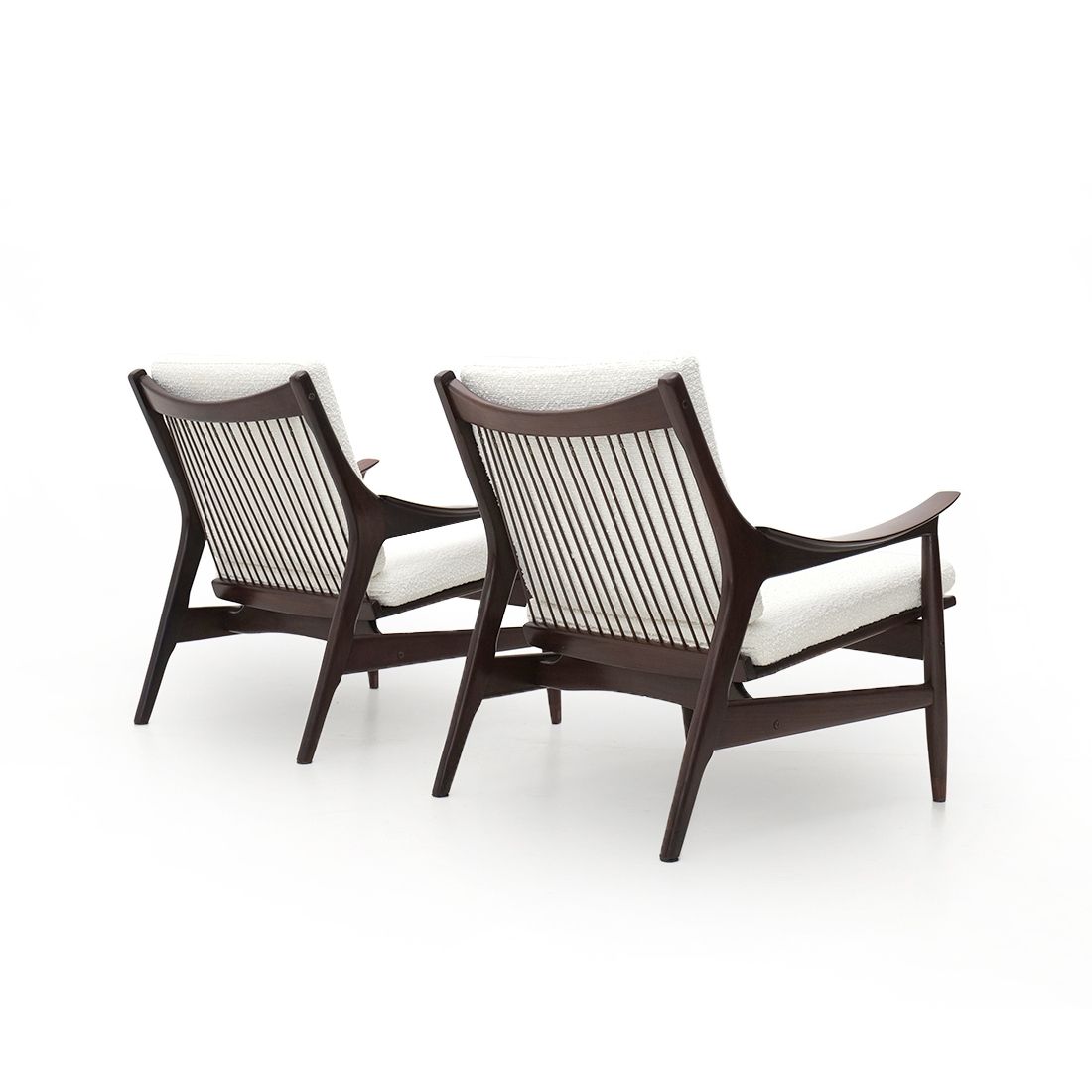 Pair Of Armchairs In Wood And White Bouclé By Mario Franchioni For Framar, 1960s photo vinterior