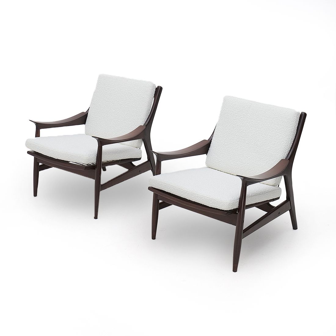 2815.0 Pair Of Armchairs In Wood And White Bouclé By Mario Franchioni For Framar, 1960s photo