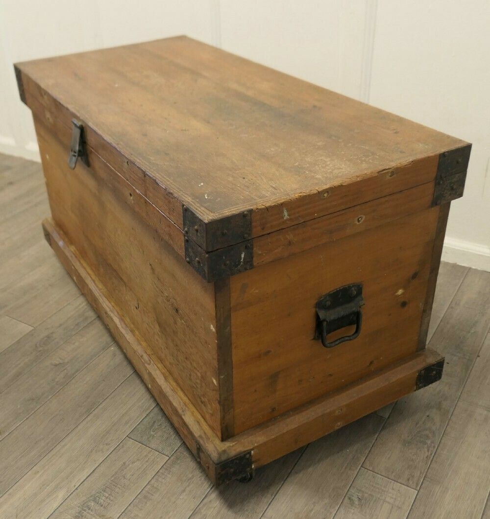 19th Century Carpenters Pine Tool Chest And Tools photo vintage