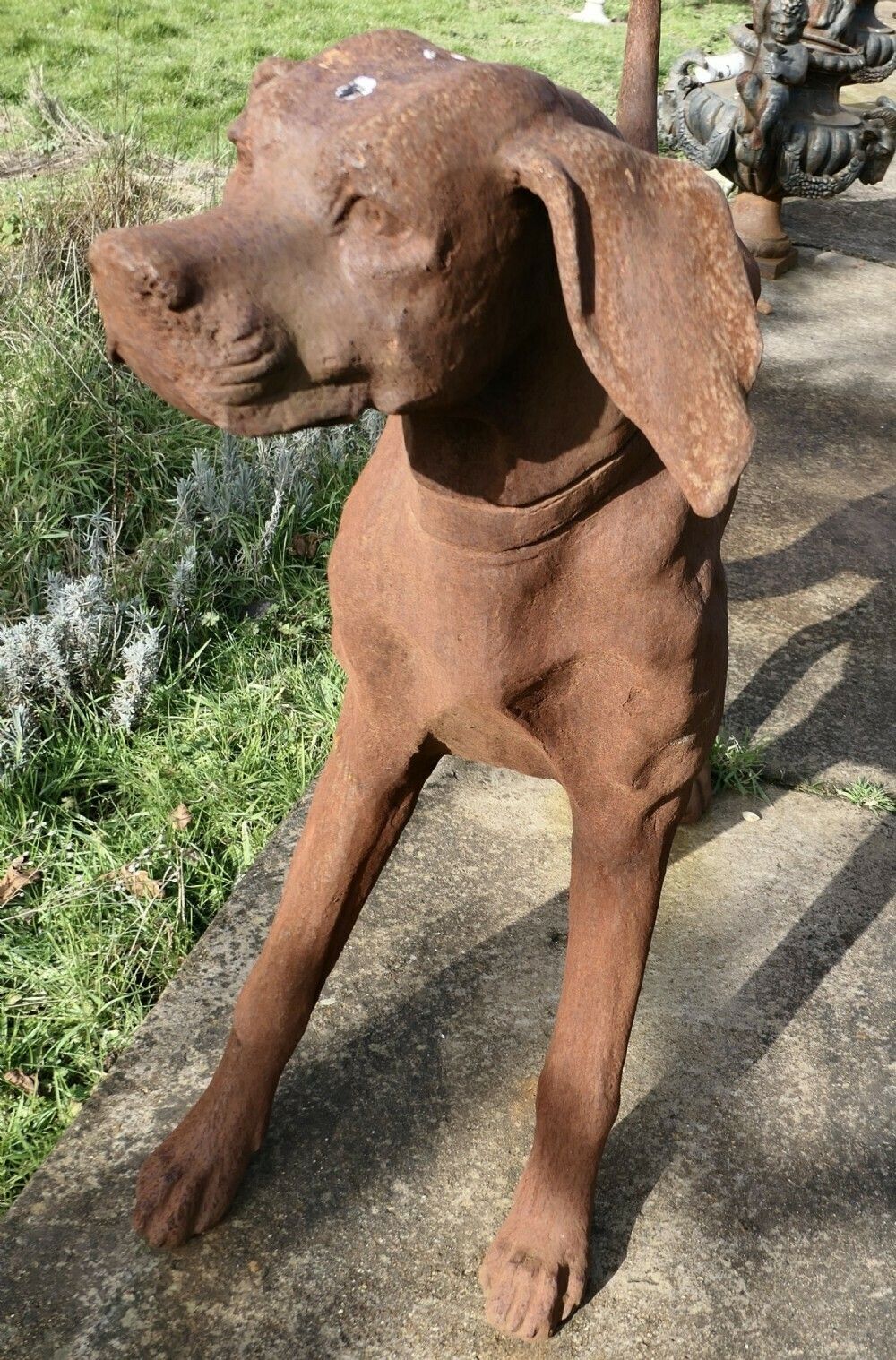 Large Weathered Cast Iron Standing Statue Of A Hunting Dog photo Garden Decor