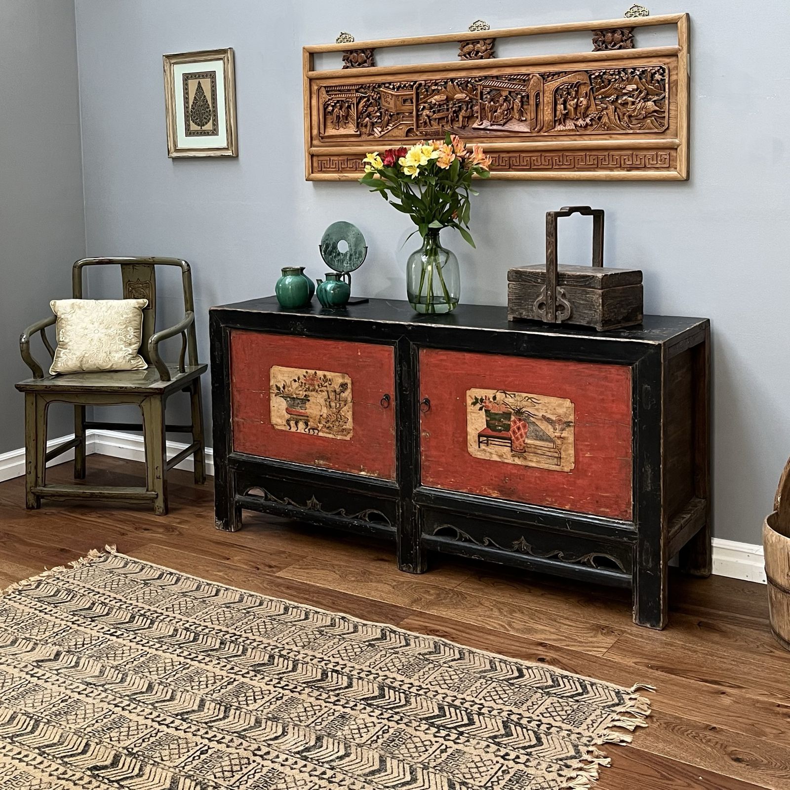 Red And Black Gansu Storage Cabinet photo vinterior