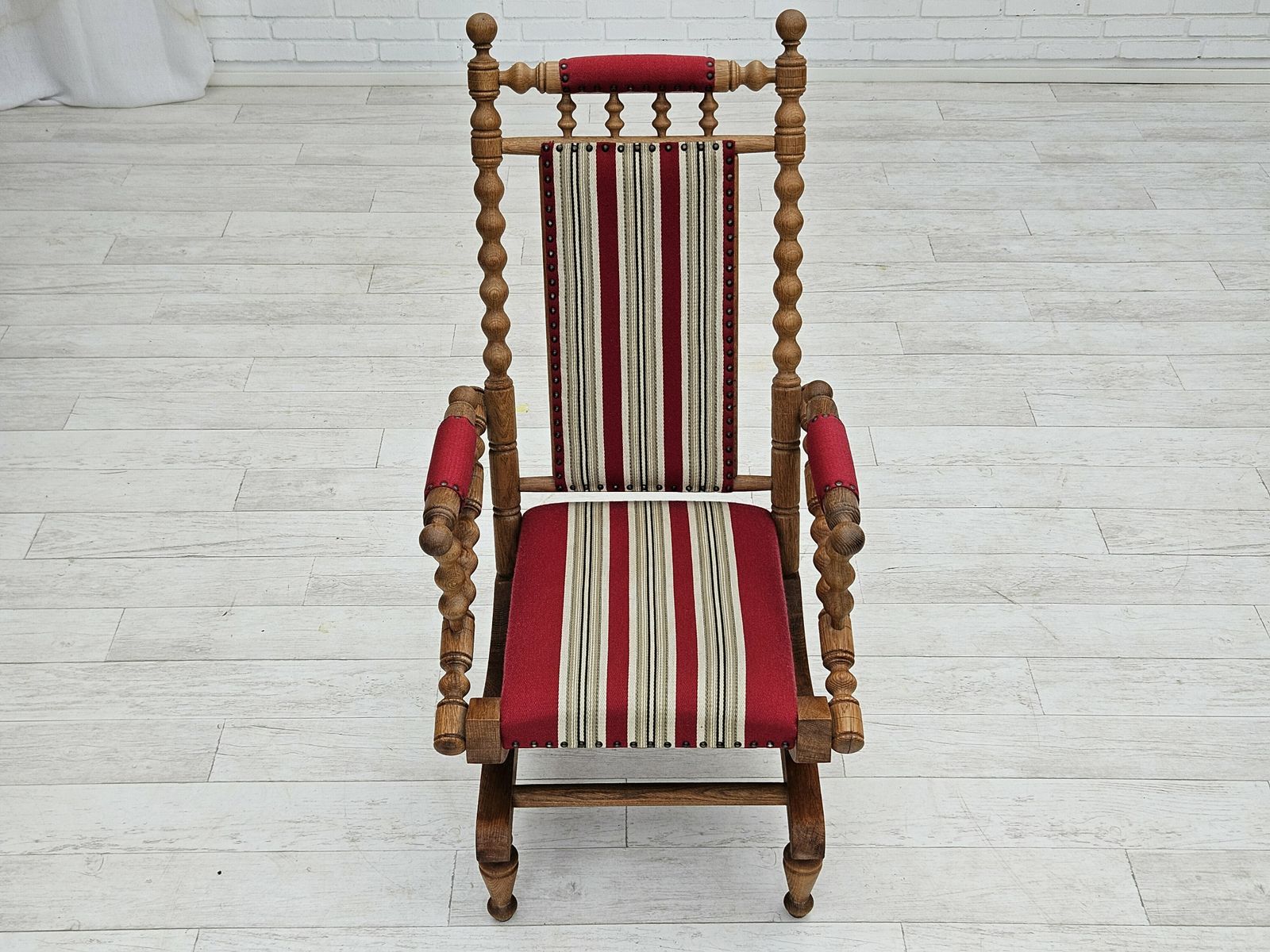 1970s, Danish Highback Rocking Chair, Oak Wood, Furniture Wool, Original Condition. photo furniture