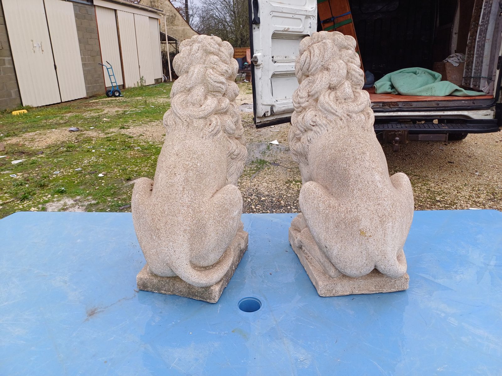 Pair Of Stone Lions, 1950s, Vintage photo for sale