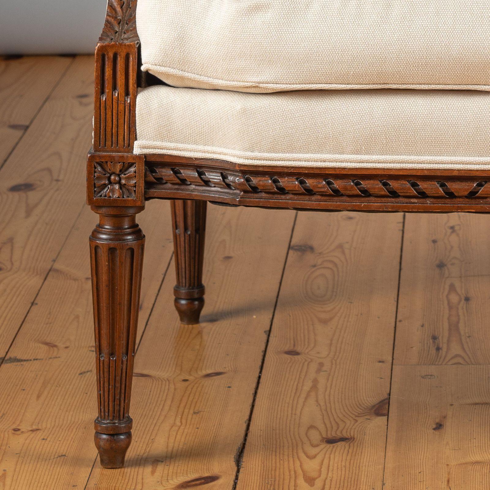 photo for sale Large 19th Century French Carved Walnut Bergere Upholstered Armchair